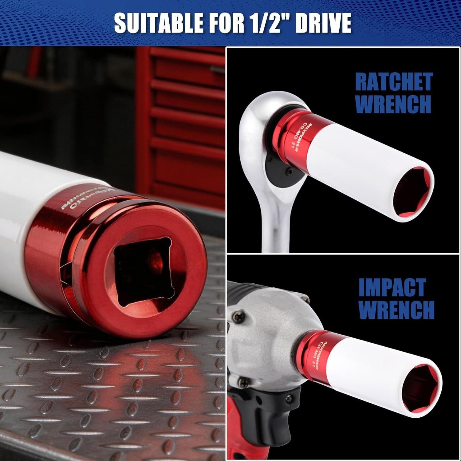 7-Piece Thin Wall Impact Socket Set with Color-Coded Metric Sizes 17mm to 27mm