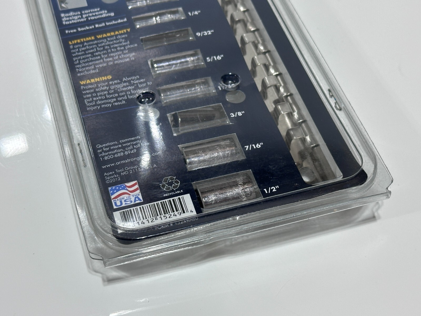 NOS Armstrong Tools USA 15-249A 10pc SAE Chrome Shallow Socket Set – 1/4” Drive