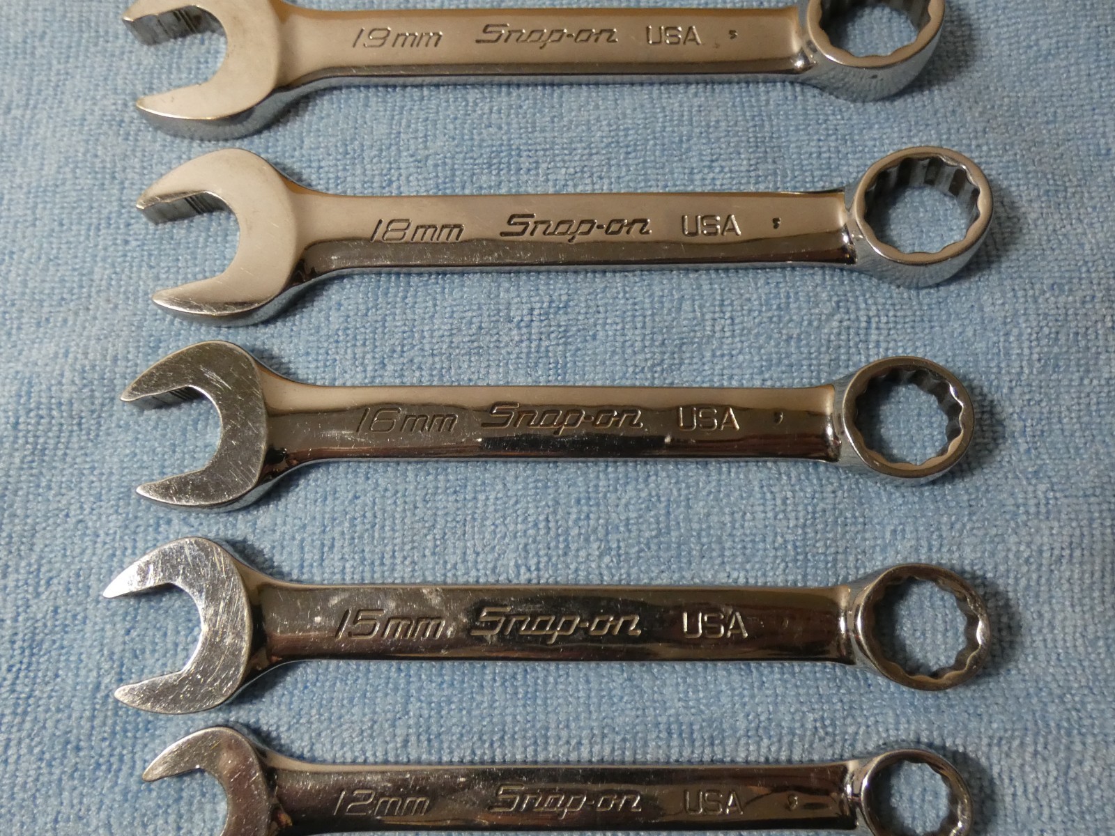 SNAP-ON 6PC METRIC 12PT SHORT COMBINATION WRENCH SET 19MM.18MM,16MM,15MM.12,11MM