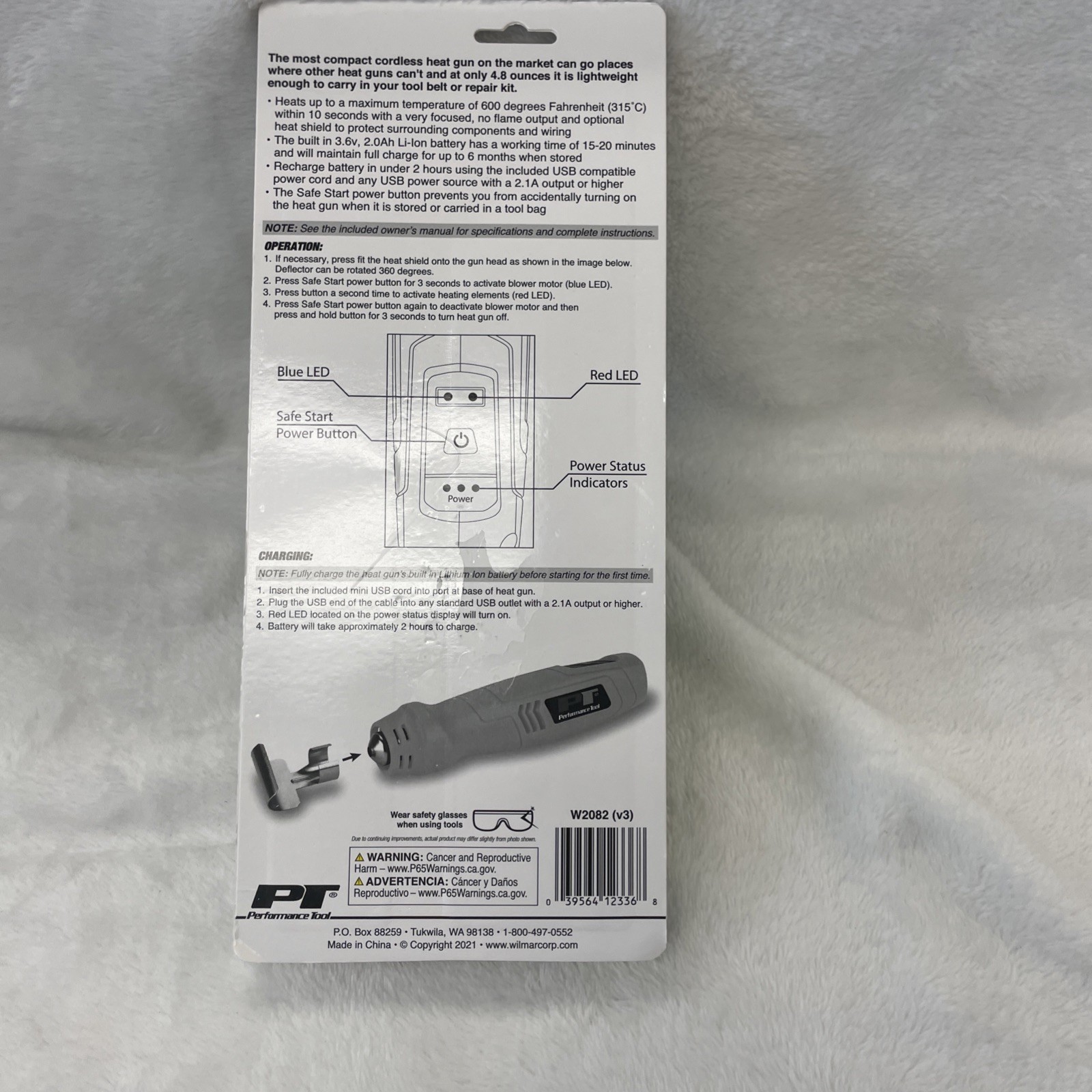 New Performance Tool Rechargeable Mini Heat Gun 600 Degree Temp w/Shield #W2082
