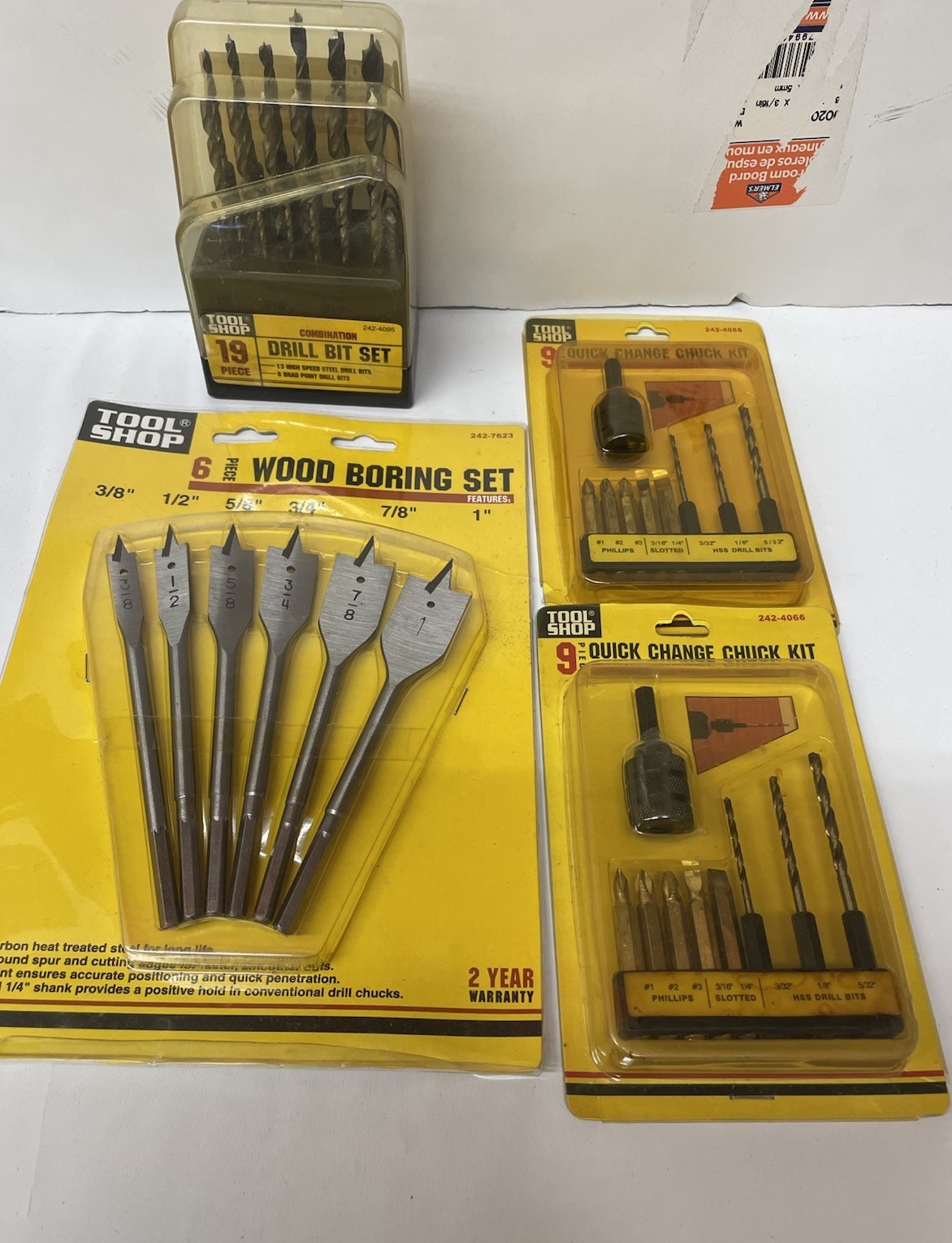Wood Working Tool Lot Drill Bit Set 2 Quick Change Chuck Sets & Wood Boring Set