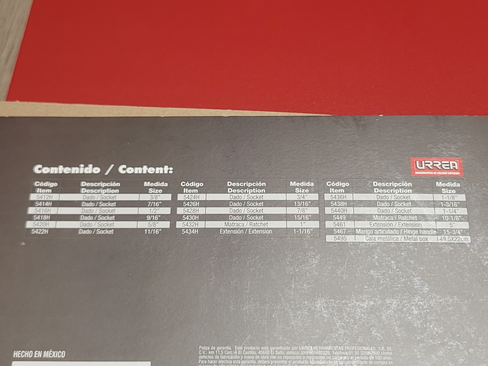 Urrea Tools 19pc 1/2 dr Socket & Ratchet Set 3/8 to 1-1/4″ w/Box Mexico #54122