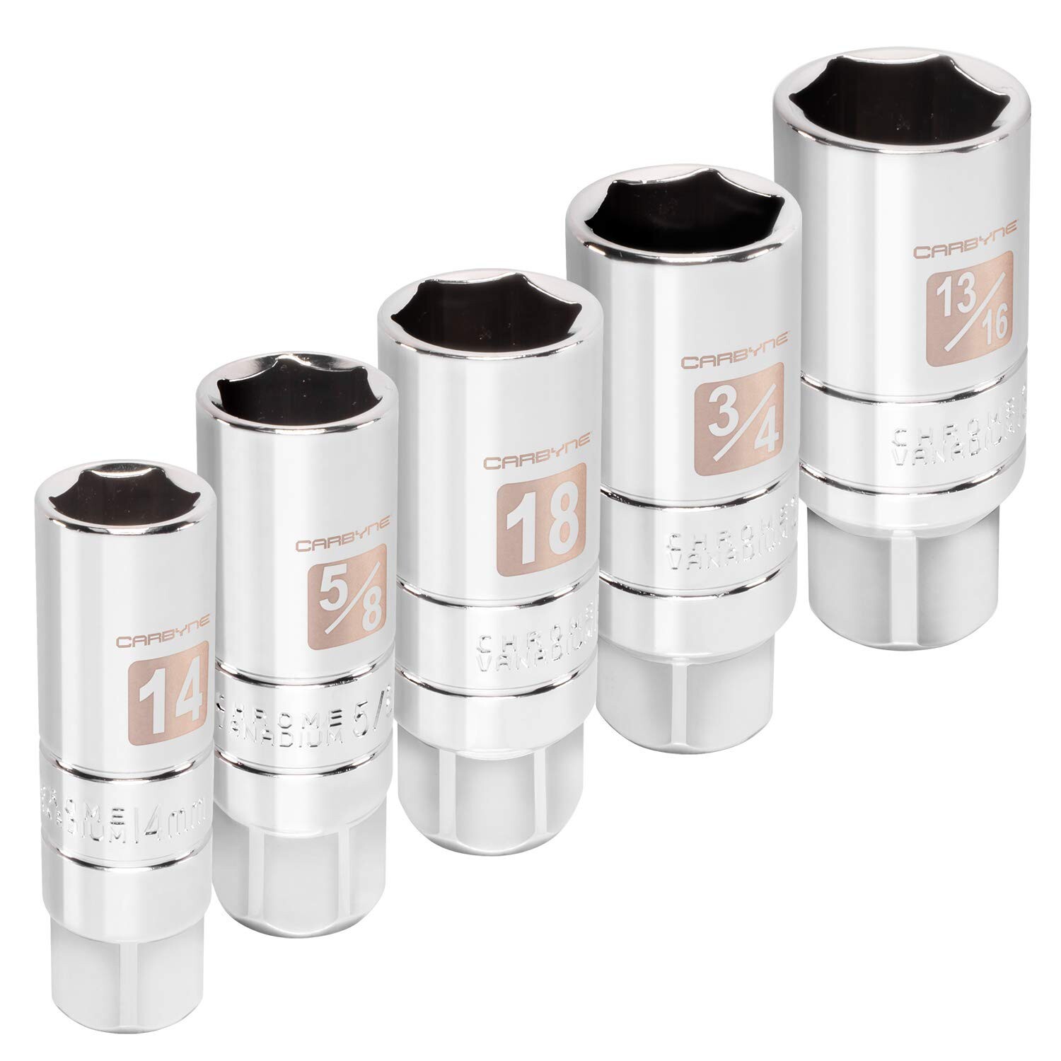 CARBYNE 5 Piece Spark Plug Socket Set, High Visibility 3/8-Inch Drive SAE & M…