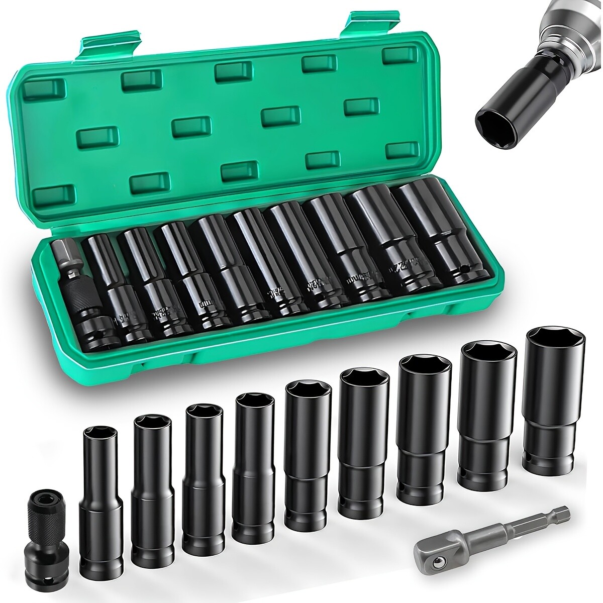10pc Metric Deep Impact Socket 1/2″ Drive 10mm-24mm 6 Point Sockets w/ Case Set