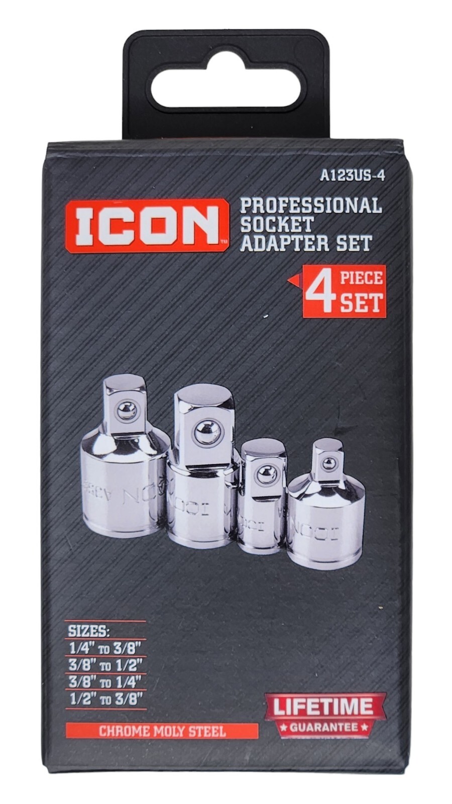 Icon Professional Socket Adapter Set 4 Piece Chrome Moly Steel A123US-4 57324