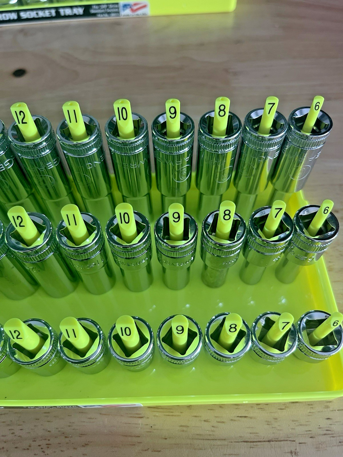 GearWrench 3/8” Metric & SAE Shallow Mid Deep 6 pt Sockets w/ Hansen Trays