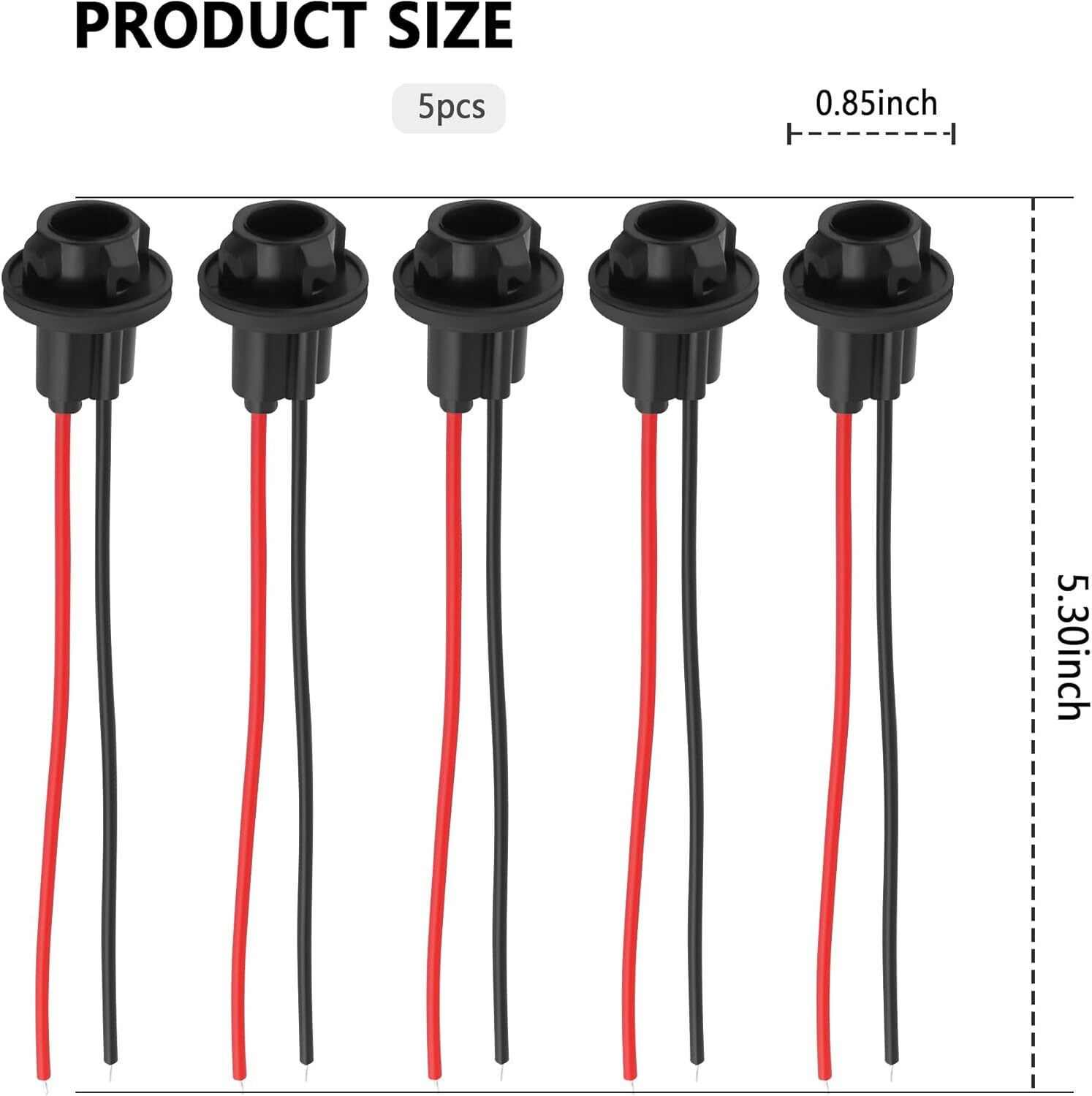 5PCS 194 Bulb Socket with Wire Pigtail,T10 for Plum Blossom Base