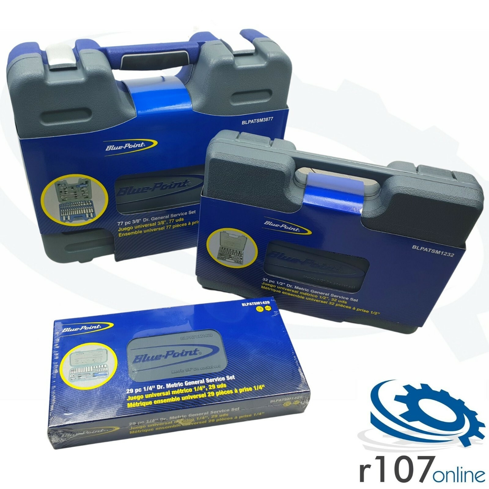 3 x Blue Point Socket Sets, 29pc 1/4″, 77pc 3/8″, 32pc 1/2″ – As sold by Snap On