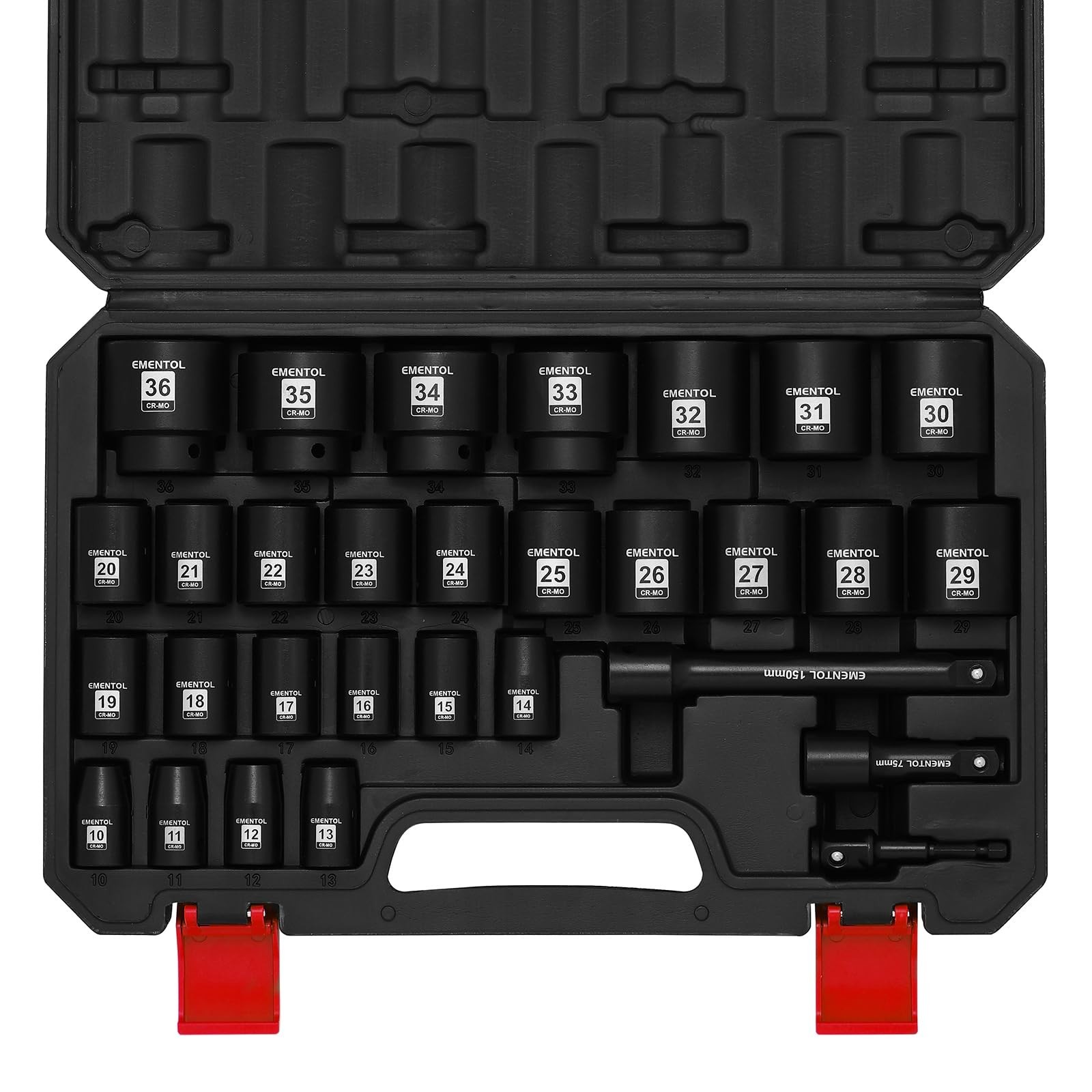 30PCS 1/2″ Drive Metric Shallow Impact Socket Set, 10mm-36mm, CR-MO, 6 Point, Ex
