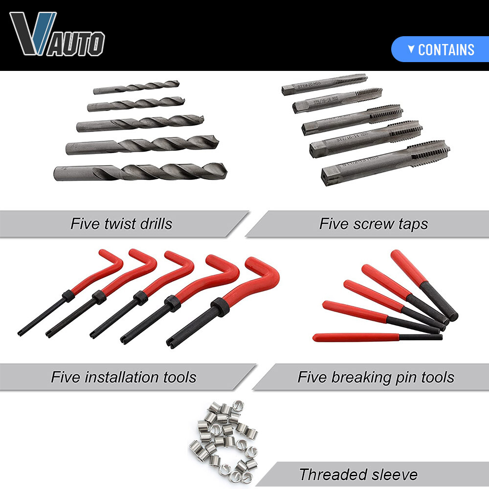131pcs Metric Thread Repair Insert Kit M5 M6 M8 M10 M12 Helicoil Car Coil Tool