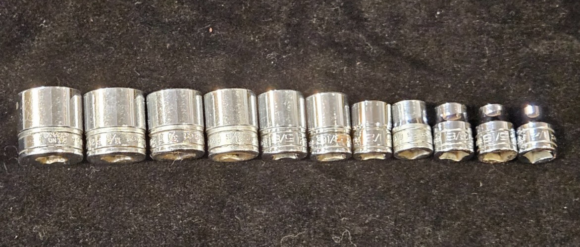 Snap-on 3/8″ Drive 1/4-7/8″ SAE 12-point (1-6pt) 11pc Set Shallow F-081 – F-281