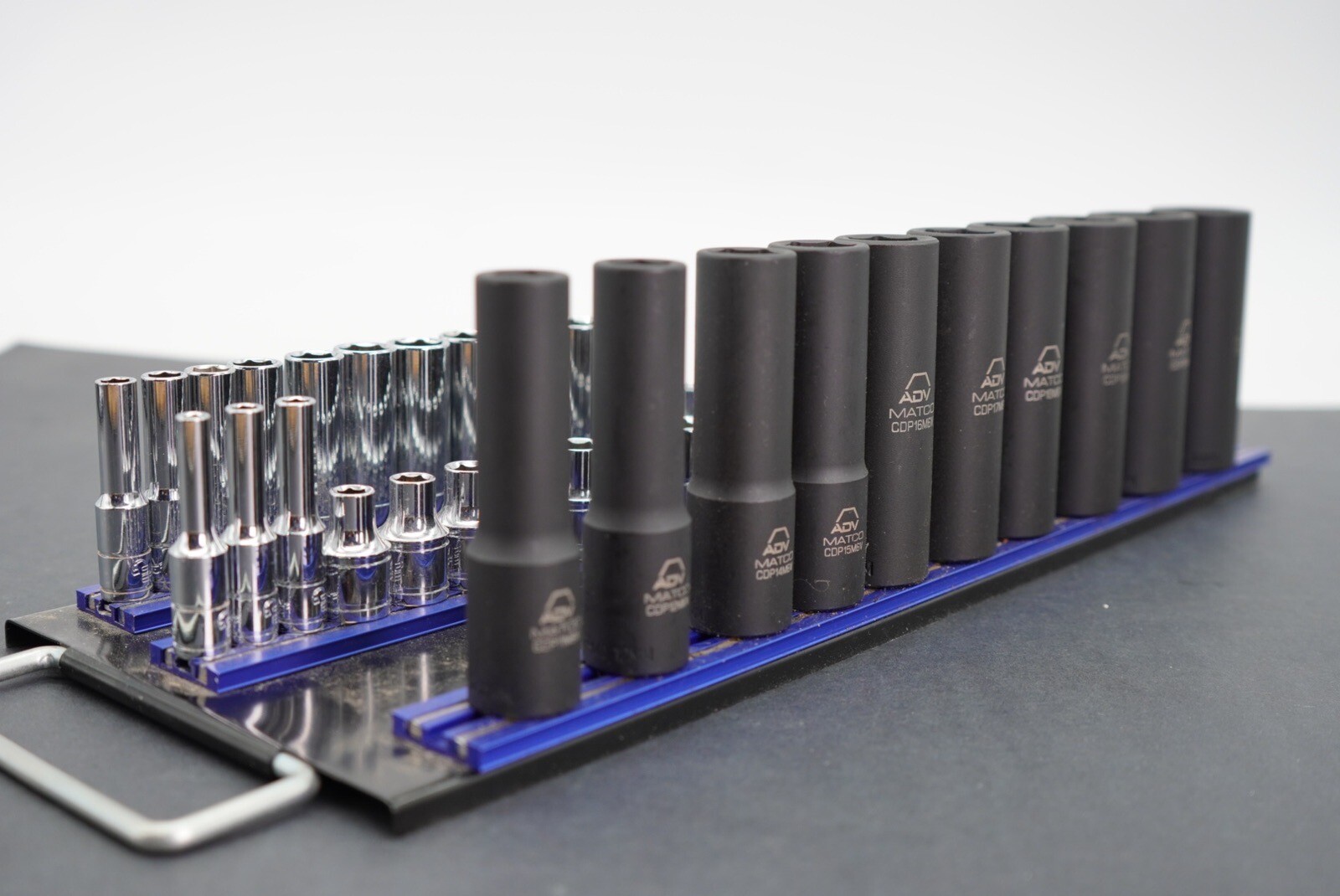 Matco Tools ADV Silver Eagle Socket Set Metric Deep Shallow Chrome Impact Rail