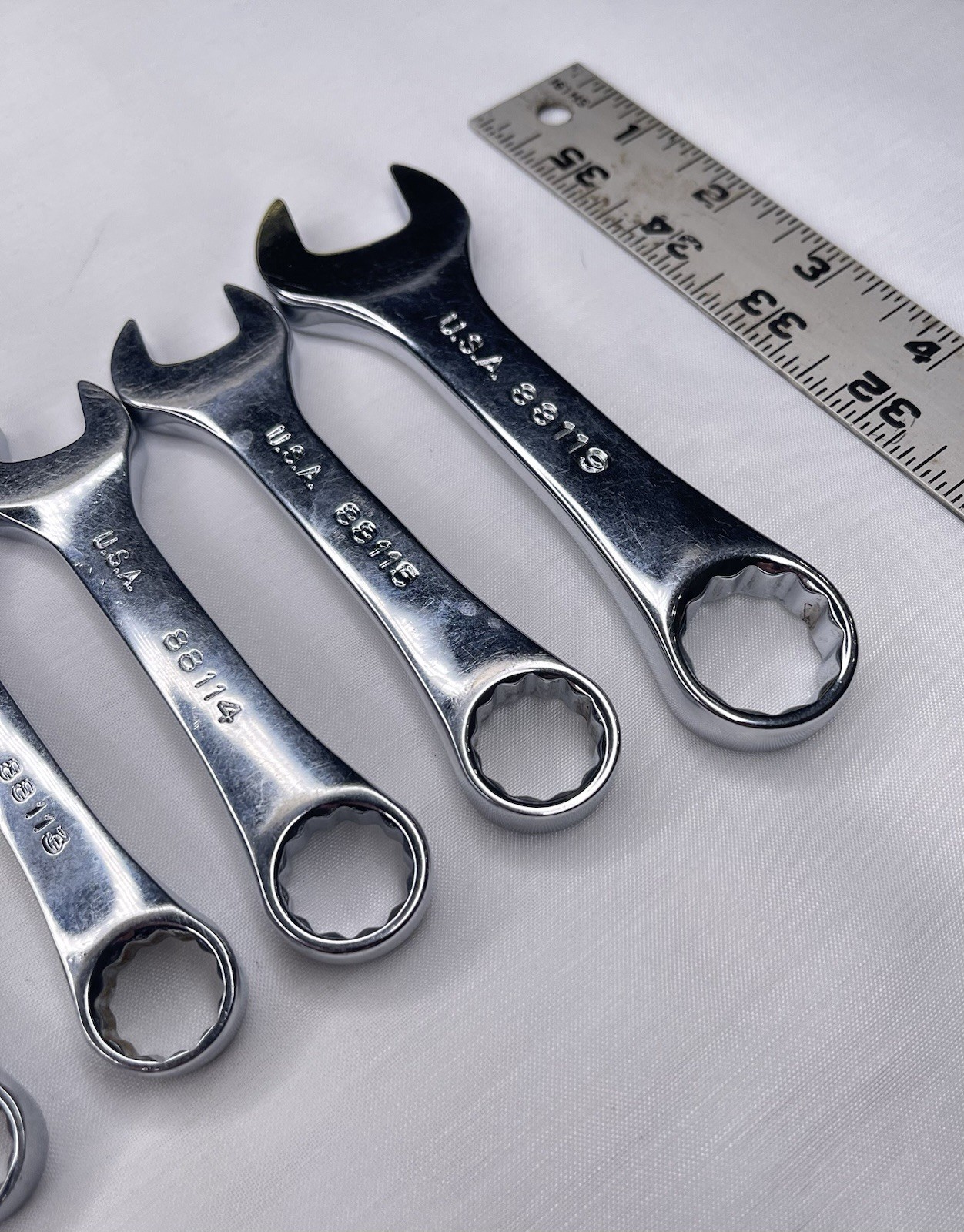 S-K Stubby Metric Combo Wrench Set of 6 Polished USA SK 11mm – 15mm, 19mm Clean