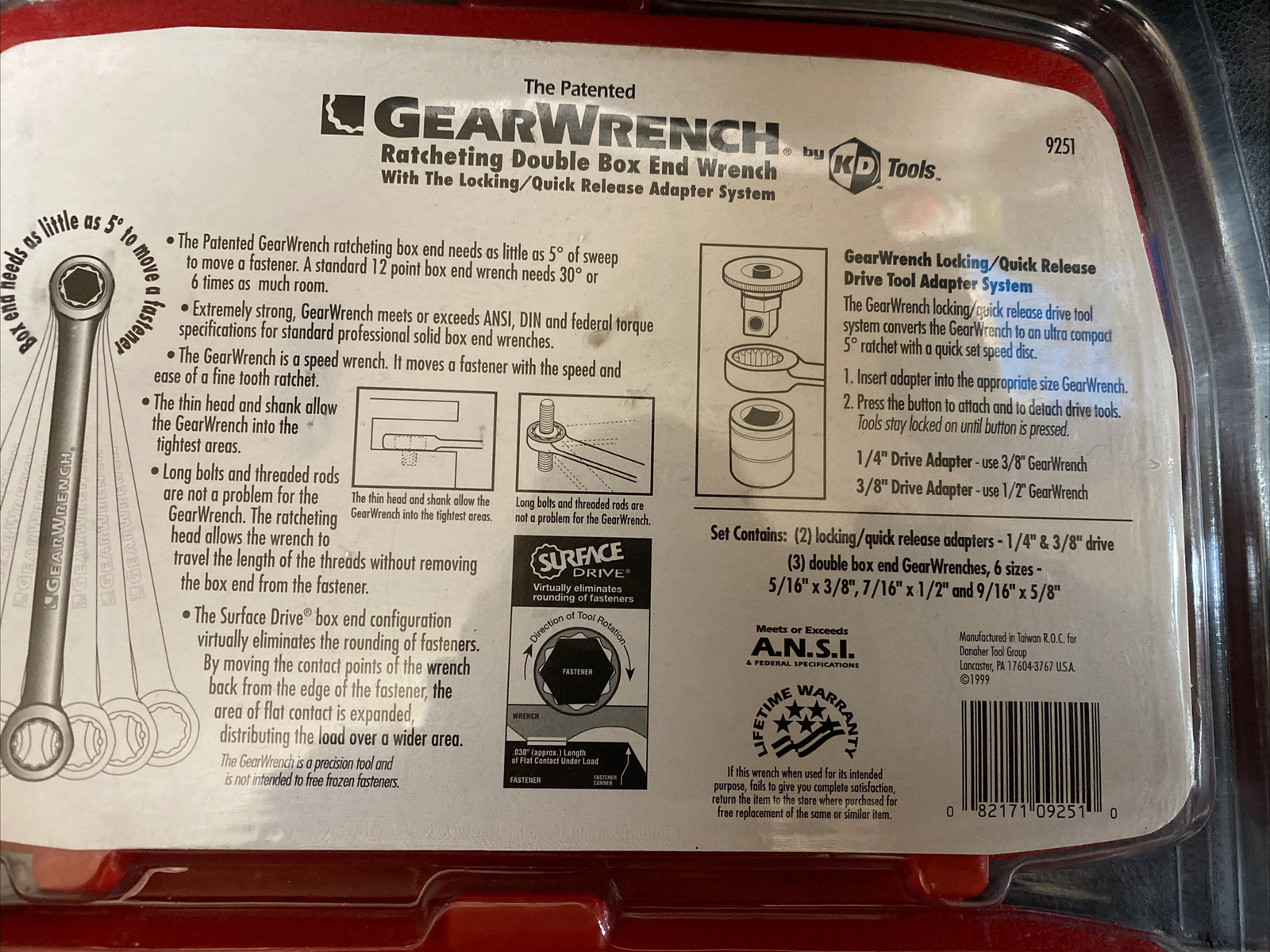 GearWrench, 5 Pc. Double Box End Wrench/Adapter Set, Part #9251