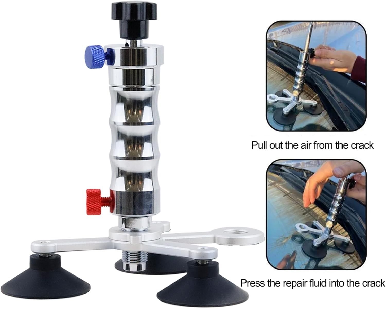 Automobile Glass Repair Tool Kit, Stainless Steel Vacuum Pump & Glue Injector
