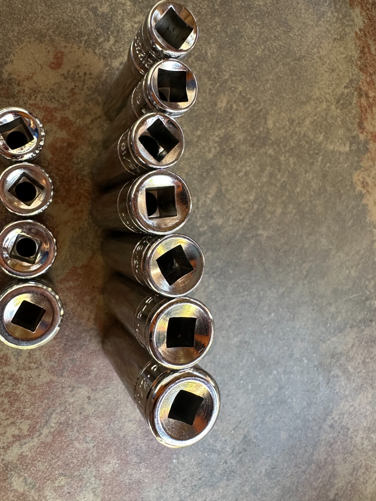 13 – P-F Deep and Normal Sockets 3/8 and 1/4 drive. Mostly New see sizes below