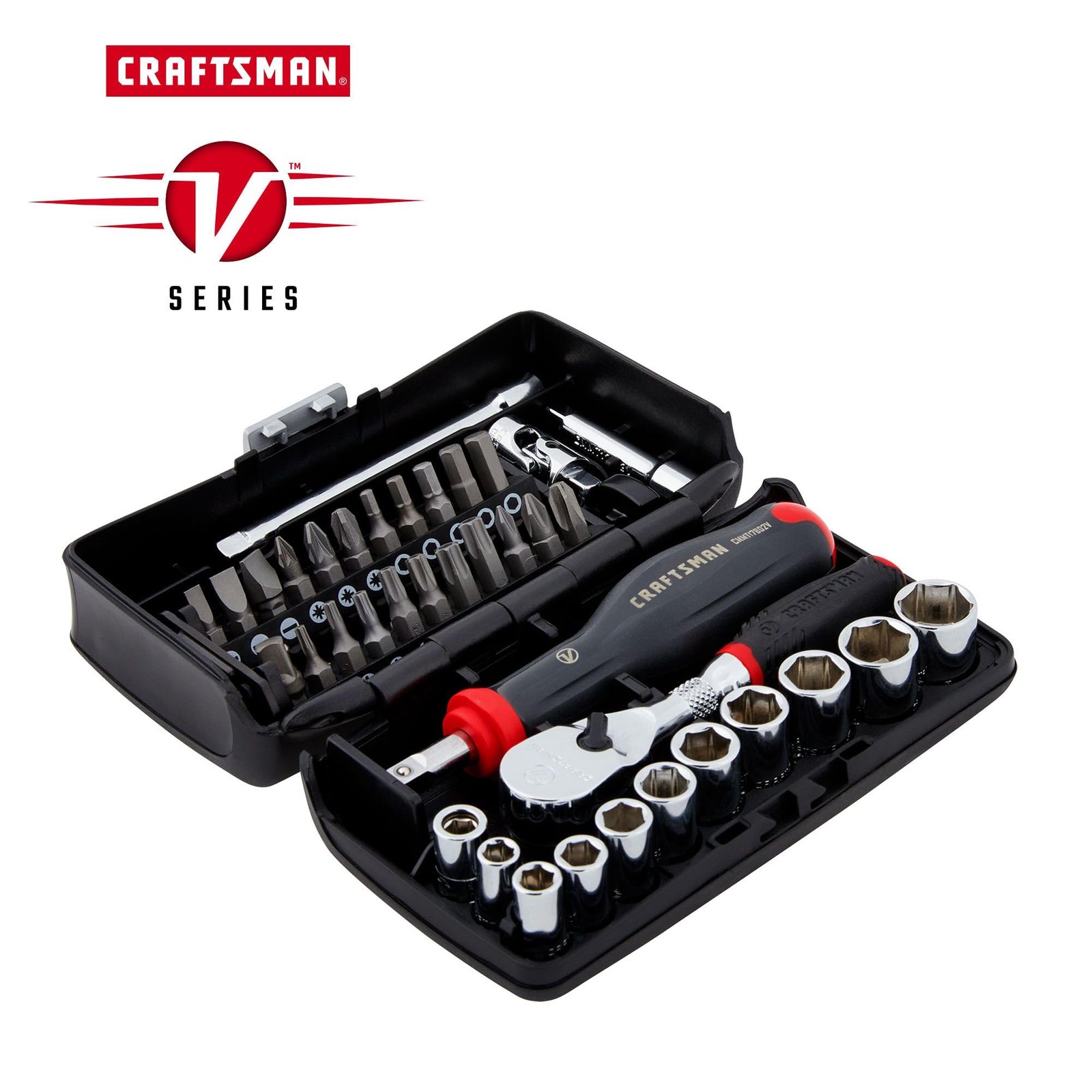 CRAFTSMAN V-Series 1/4 Inch Drive Shallow SAE Socket Set, 38 Piece, Polished