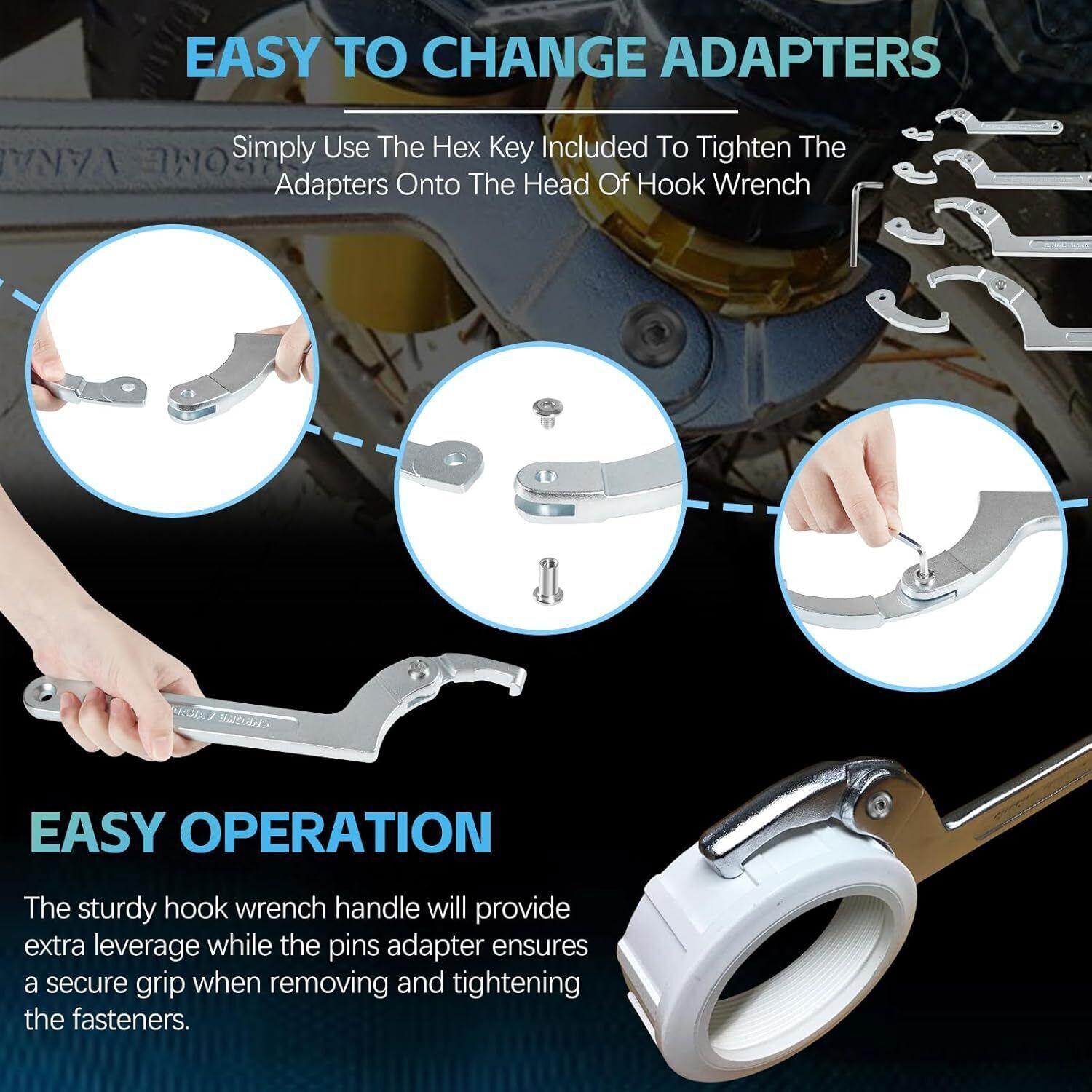 8 Pack Adjustable Hook C Pin Spanner Wrench Tool Set Nut Wrench 3/4″ to 6-1/10″