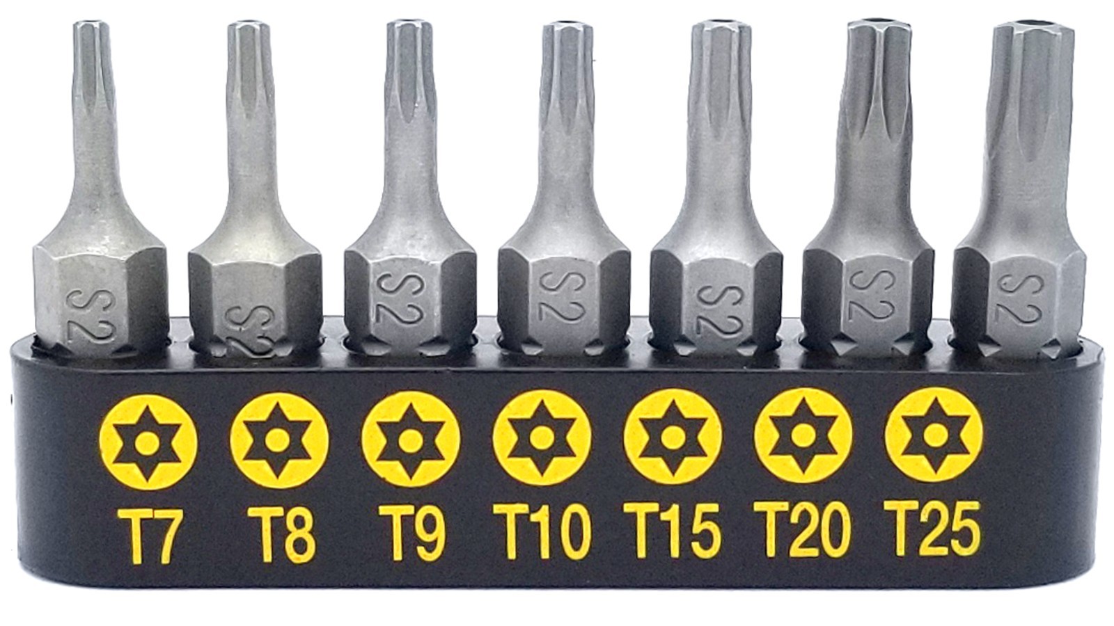 Torx Security Bit Set 7 Piece T7 T8 T9 T10 T15 T20 T25 S2 Hardened Steel 1/4