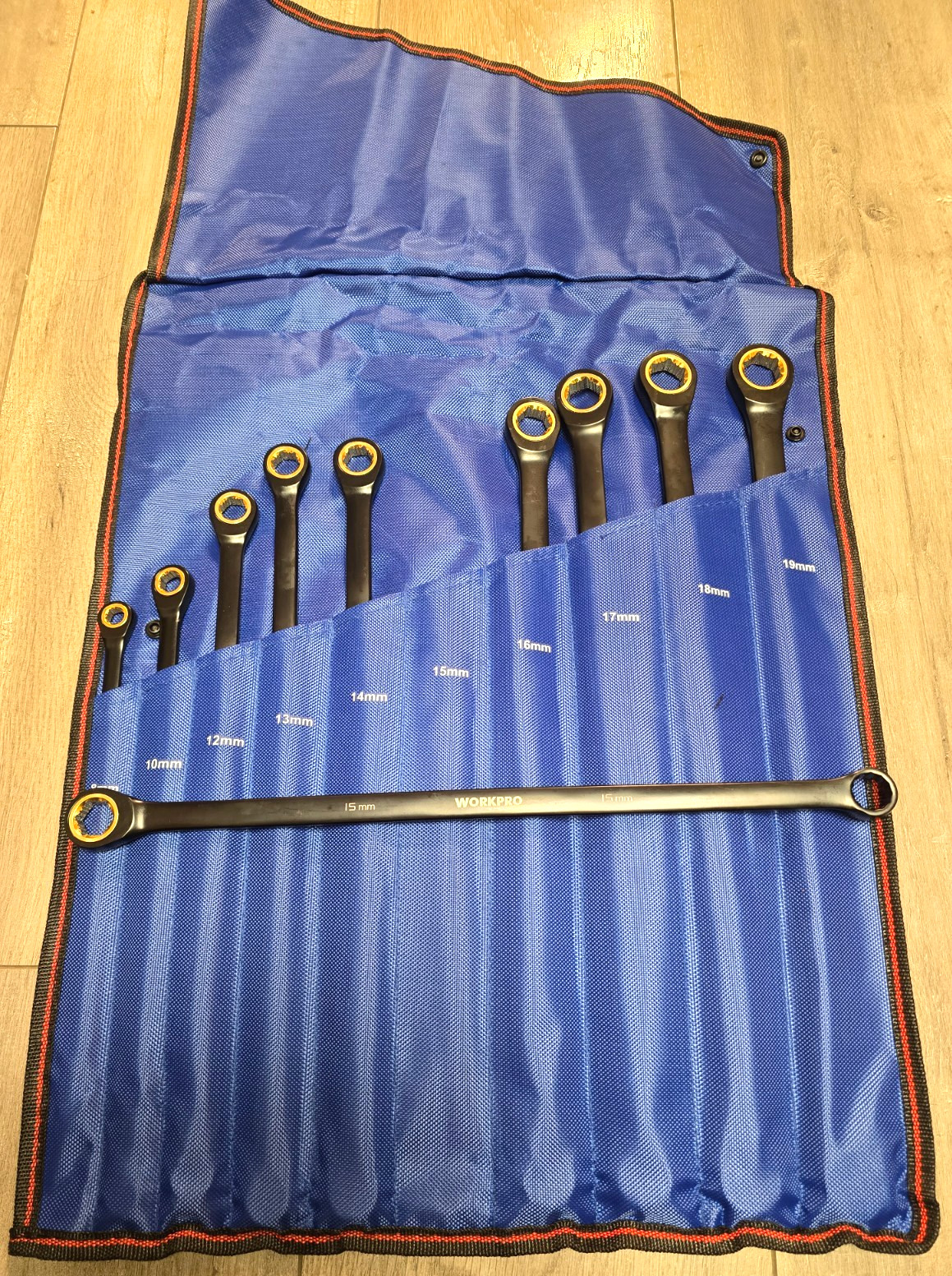 Workpro XXL 10pc Metric Anti-Slip Ratcheting Double Box Wrench Set 10-19MM