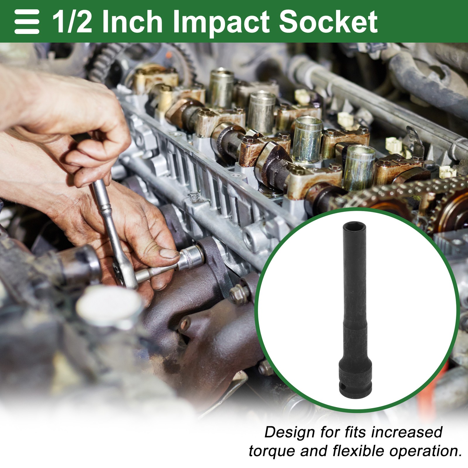 Universal 1/2 Inch Drive Impact Socket 10mm 6 Point Alloy Steel Black 1 Pcs