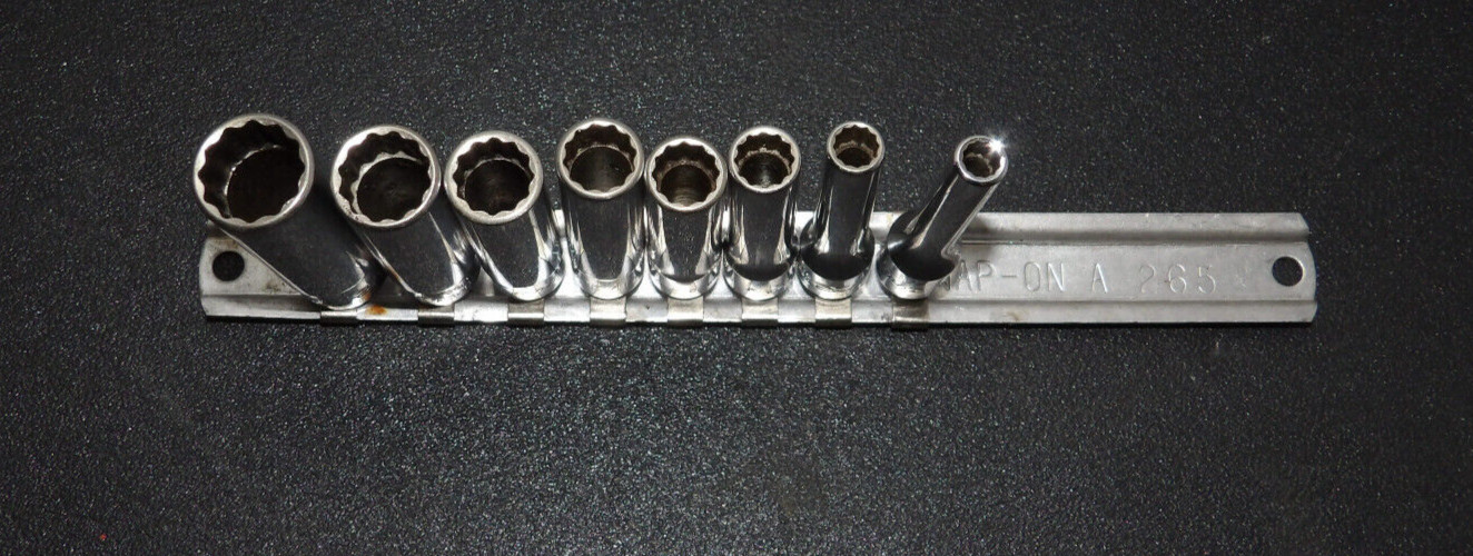 SNAP-ON TOOLS 8 PIECE 1/4 DRIVE SAE. DEEP CHROME 6 POINT SOCKET SET 110STMY
