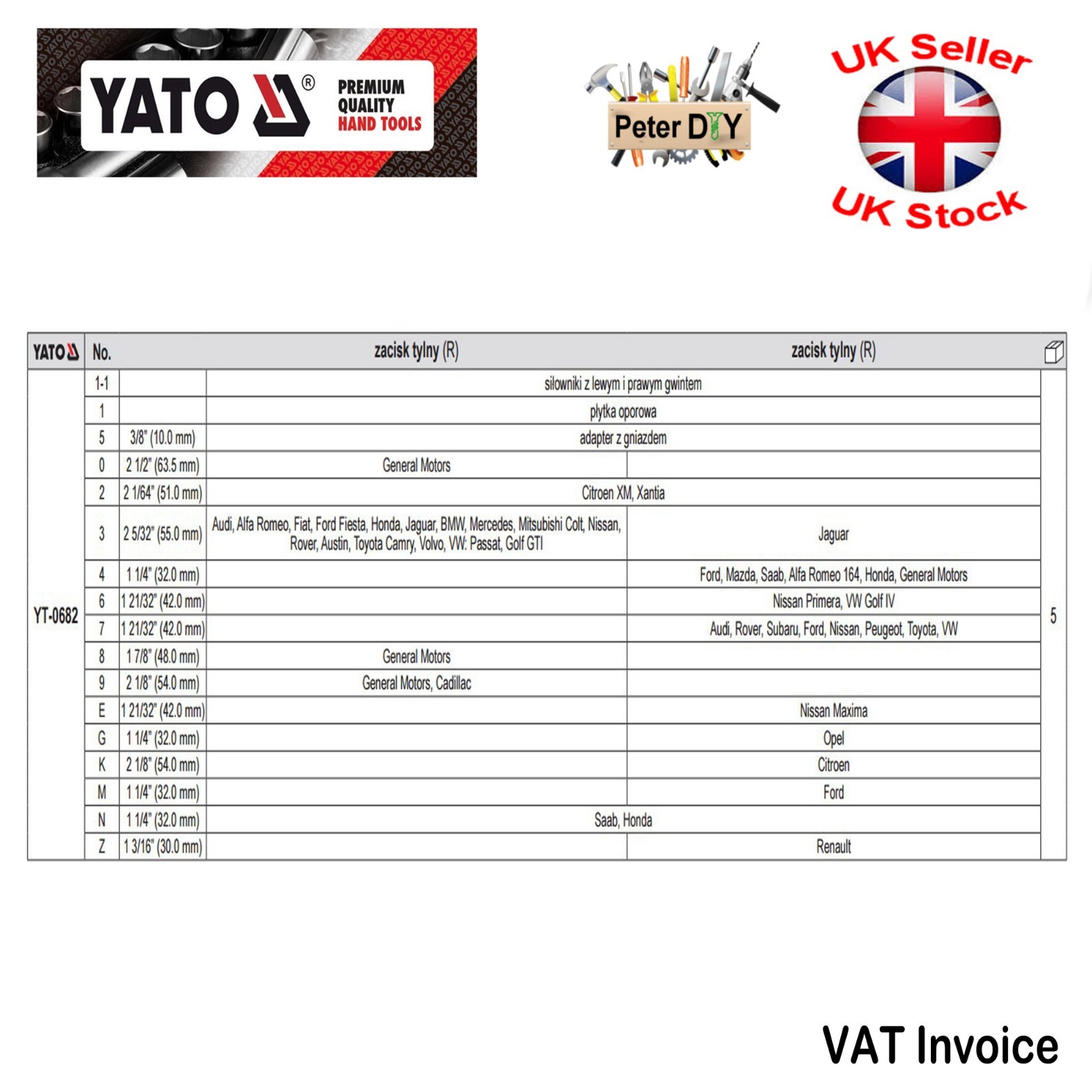 Yato Professional BRAKE REWIND DISC PAD CALIPER SERVICE TOOL KIT 18Pcs YT-0682