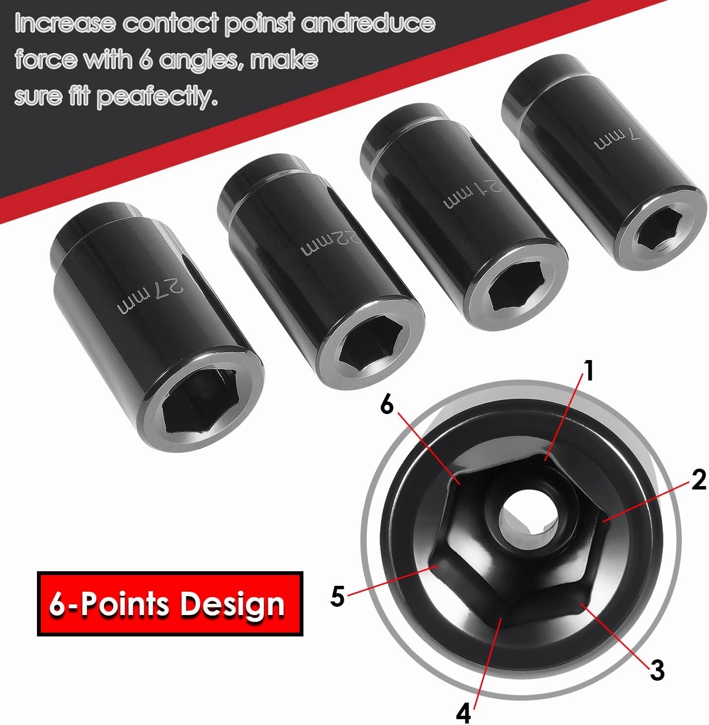 Crank Bolt Socket Set 17MM 21MM 22MM 27MM Heavy Duty 1/2 Drive Impact Socket Set