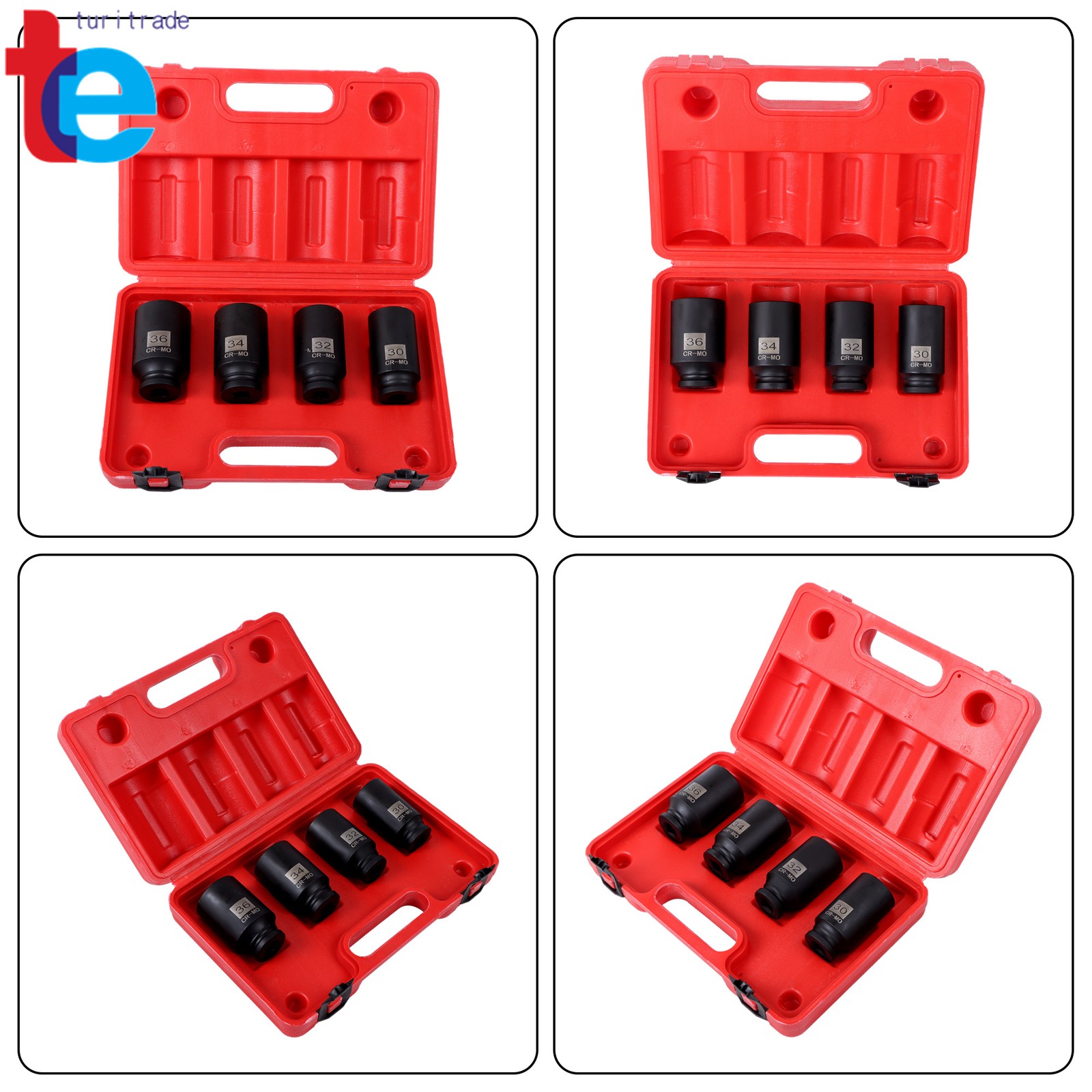 New 1/2″ Drive Deep Spindle Axle Nut Impact Socket Set 12 Point 30 32 34 36mm