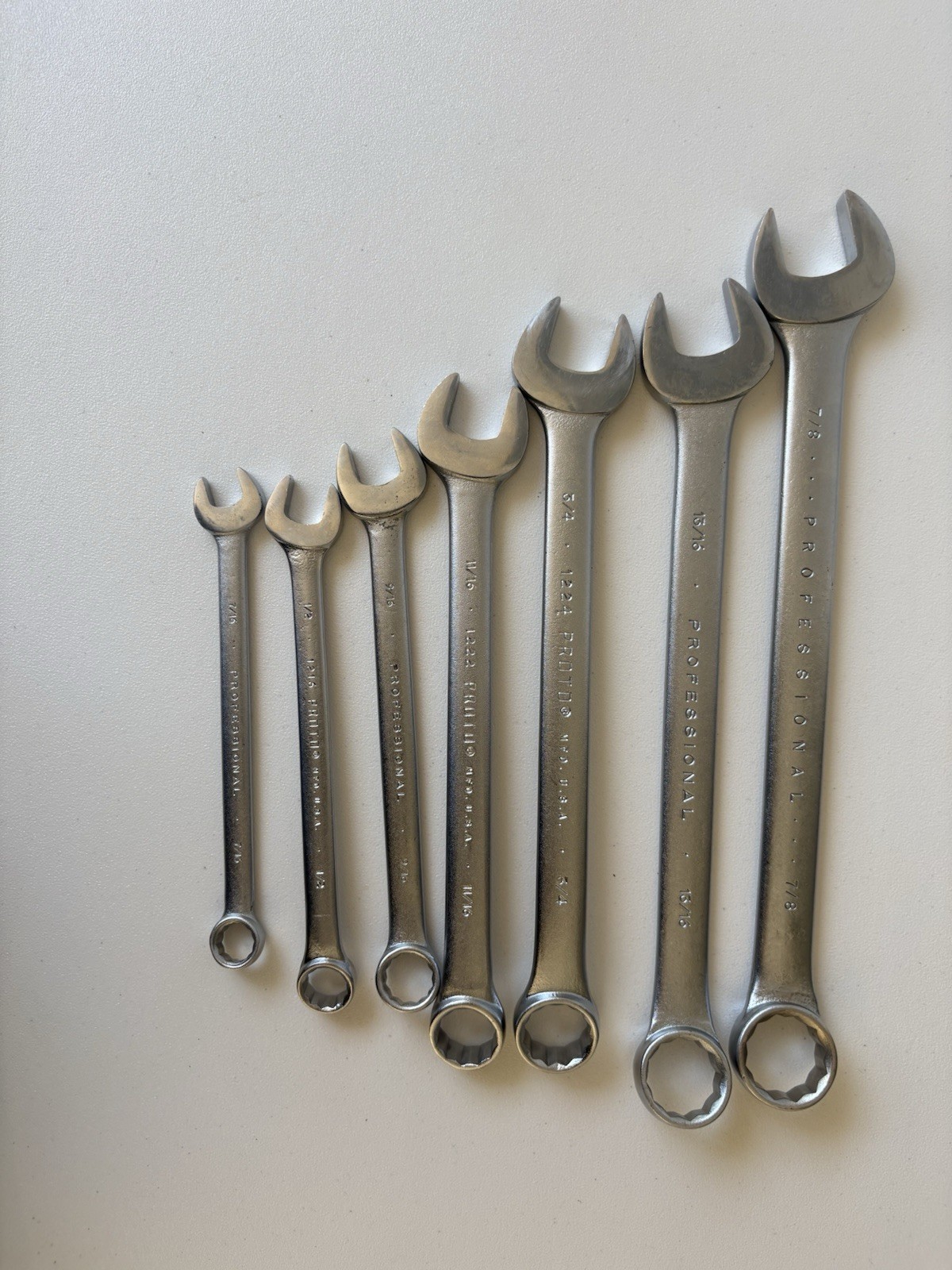 Vintage Proto Professional 7pc Combination Wrench Set 1214-1228 12pt USA Made