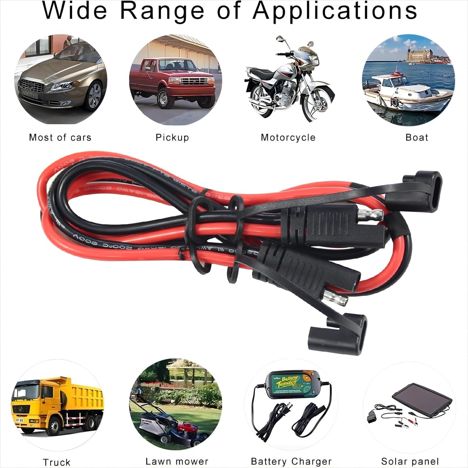 [2 Pack] KUNCAN SAE to Extension Cable – DC Power Heavy Duty 12AWG Black