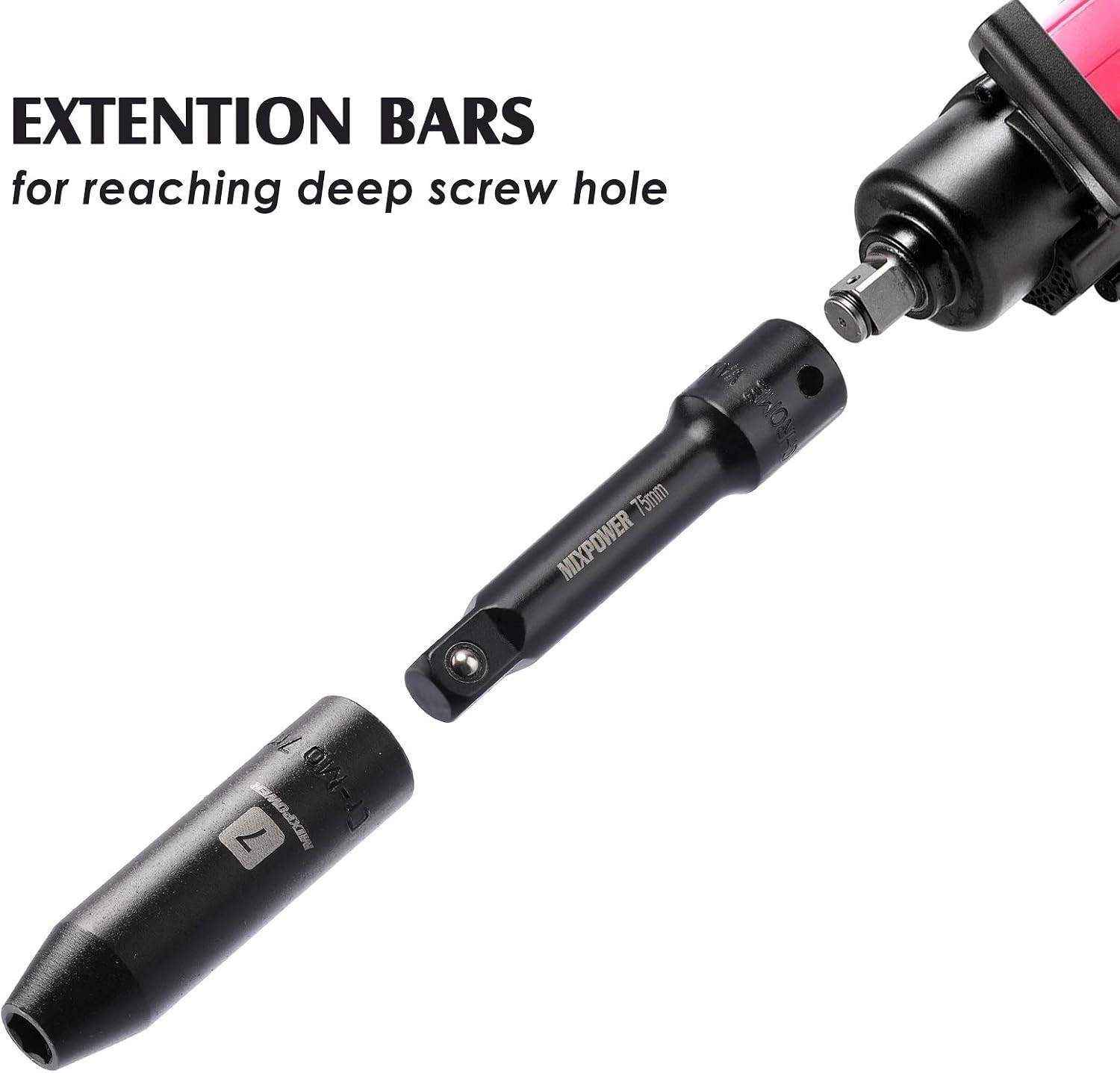 9-Piece Extension Bar Set, 1/4″, 3/8″ and 1/2″ Drive Socket Extension, Chrom…