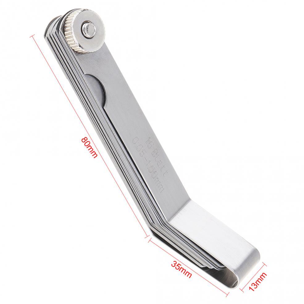 Stainless Steel Gap Metric Filler Feeler Gauge 16pcs Blades Curved 0.05-1.0