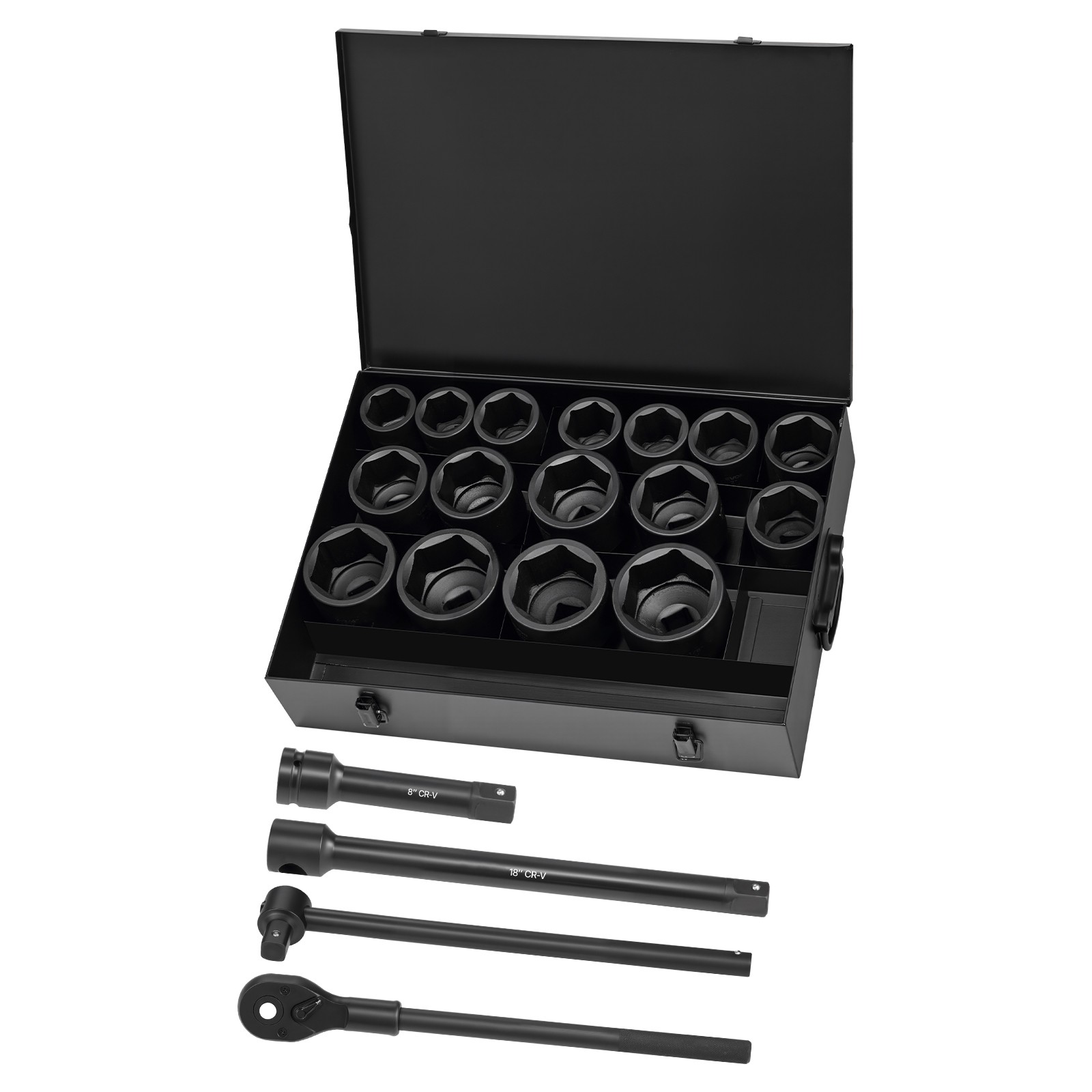 Uimoso 1 in Drive Impact Socket Set, 21-Piece SAE, Sizes 1-5/8 in to 3-1/8 in