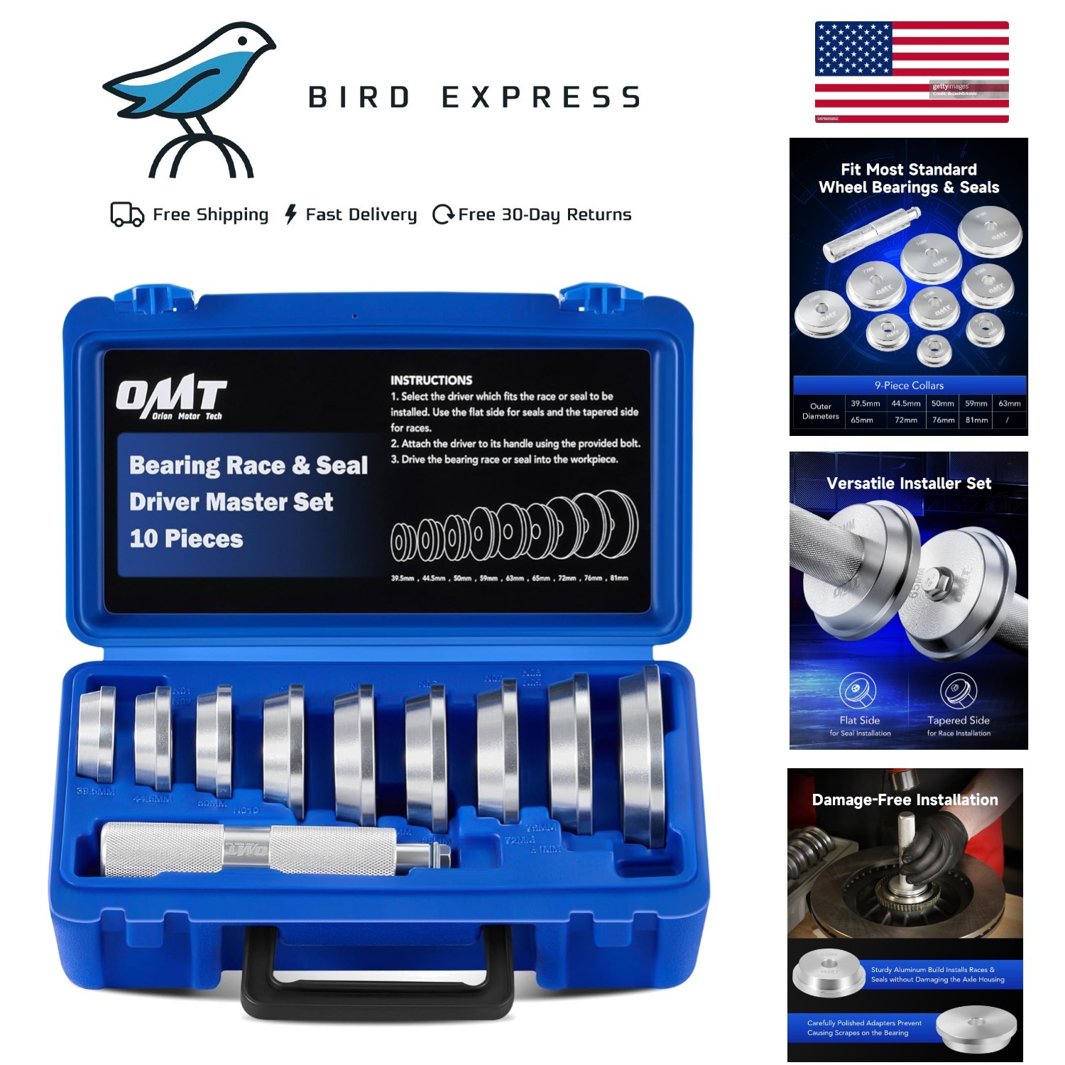 Bearing Press Kit 10pc Race and Seal Driver Set for Vehicle Installation