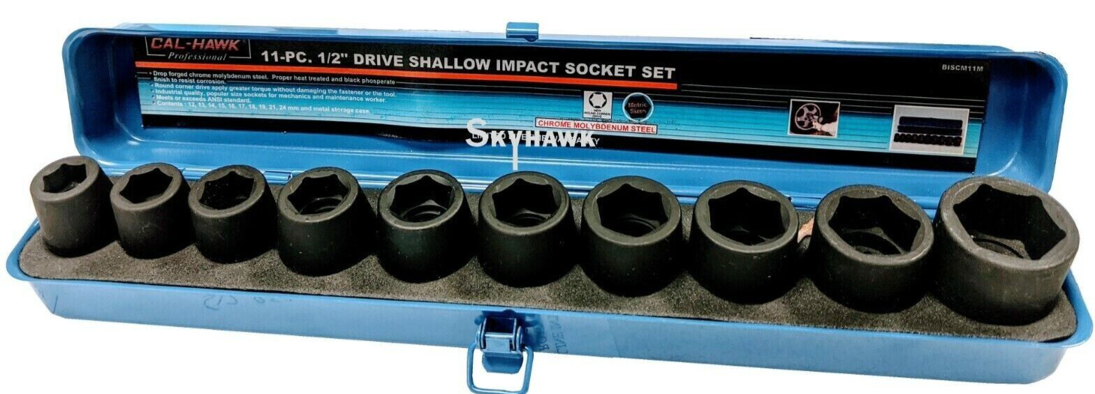 11 pc 1/2″ Drive 6 POINT Shallow Chrome Molybdenum SAE Impact Socket Set