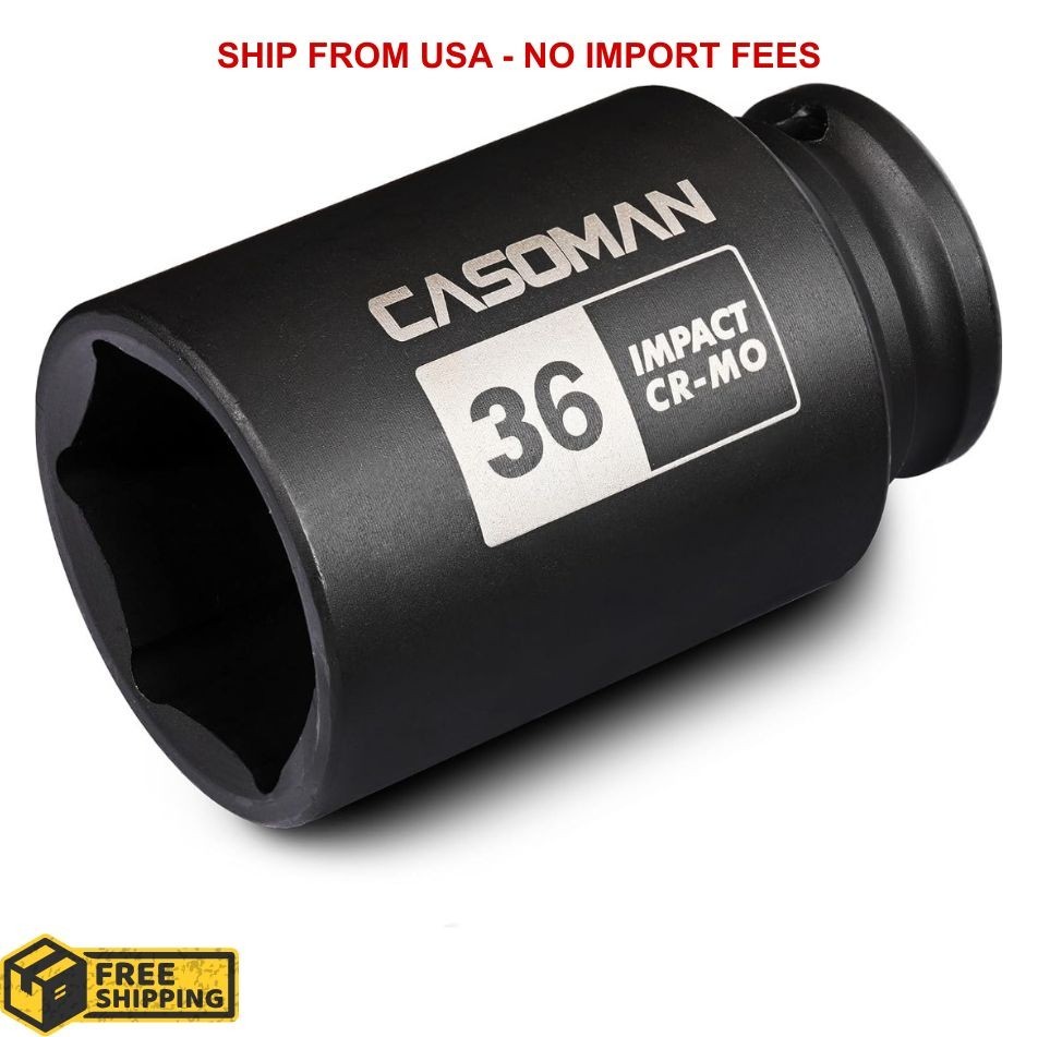 1/2″ Drive X 36 Mm Deep 6 PT Impact Socket, CR-MO, Drive 6 Point Axle Nut Socket