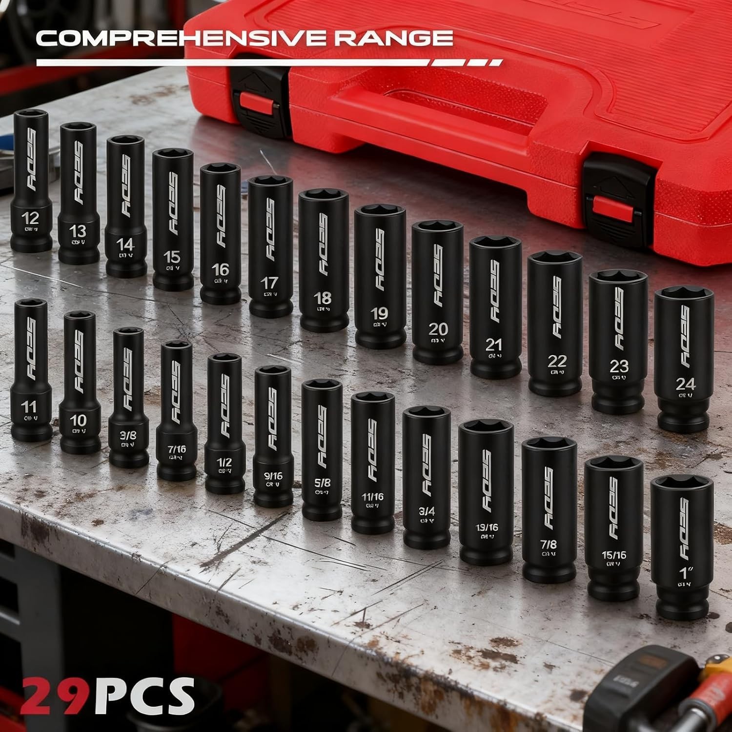 Organized Storage Impact Socket Set, Standard Deep, 29-Piece