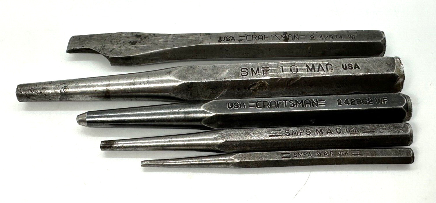 🇺🇸 MAC Craftsman Tools Starter Punch Flat Cold Chisel Set Tapered Pin Lot USA
