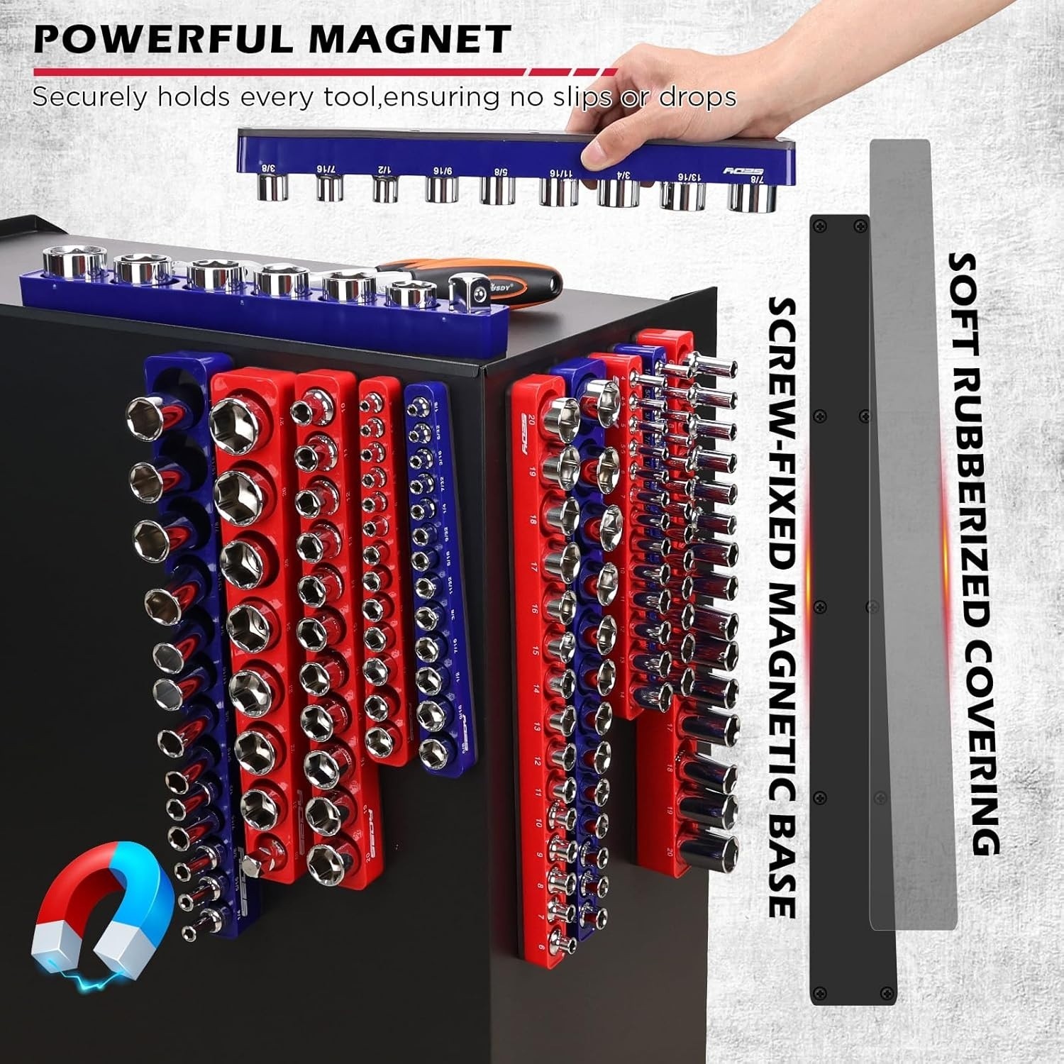12-Piece 1/4″ 3/8″ 1/2″ – Drive SAE and Metric Magnetic Socket Organizer Set
