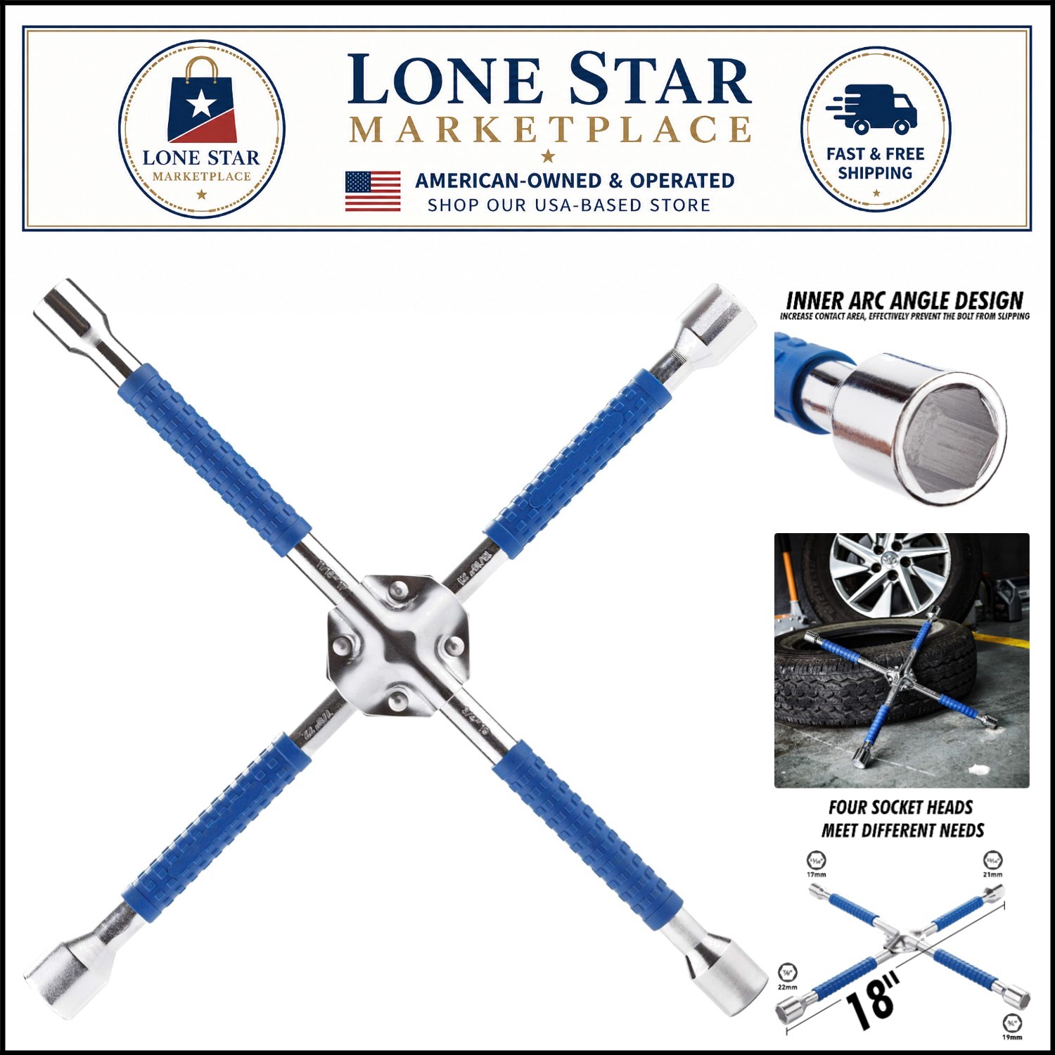 4 Way 18 Inch Tire Iron Wrench with Non-Slip Grip – Ideal for All Vehicles