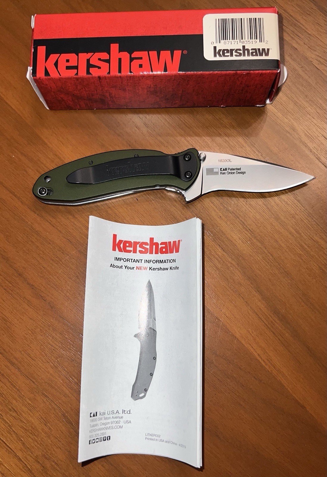 NEW! Kershaw Scallion Olive Drab 2.4” Pocket Knife (1620OL) – Ken Onion Design