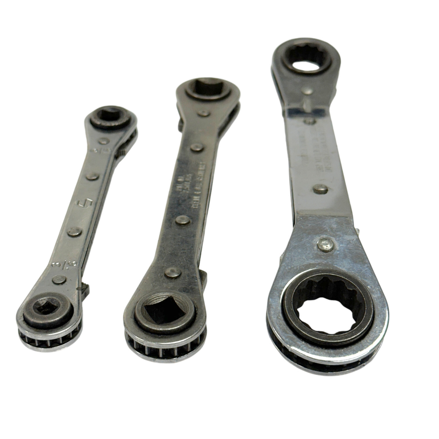 3 Pcs Assorted Metric, SAE Double Ratcheting Offset Wrenches Set