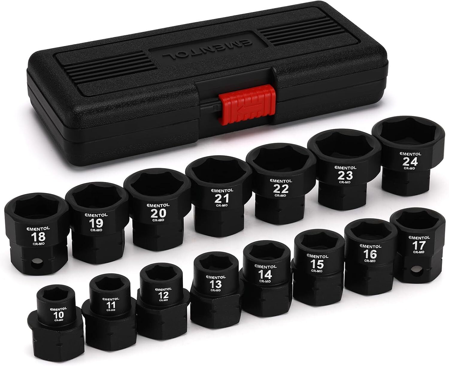 15PCS 1/2″ Drive Low Profile Nano Impact Socket Set Metric 10mm-24mm, CR-MO