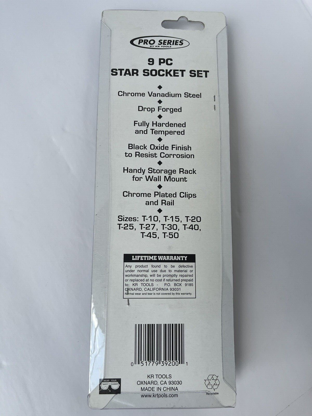 KR Tools – 9 pc. Star Socket Set [ T-10 ~~ T-50 ] (Part # 39200)