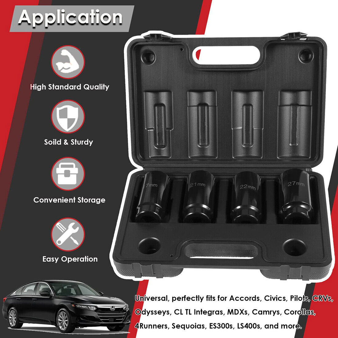 Crank Bolt Socket Set, 17MM/21MM/22MM/27MM Harmonic Balancer Socket Set