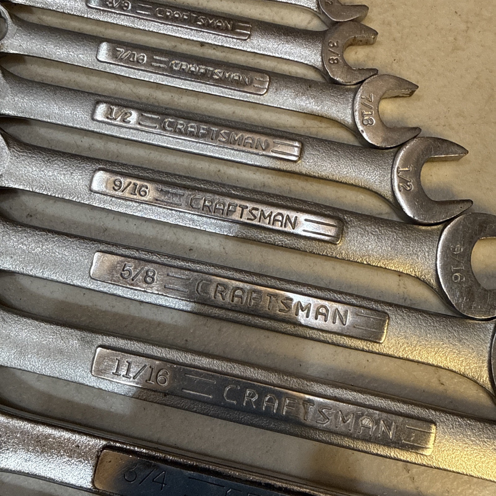USA Made Craftsman 10 piece SAE Combination Wrench Set -VV- 7/8” To 5/16”