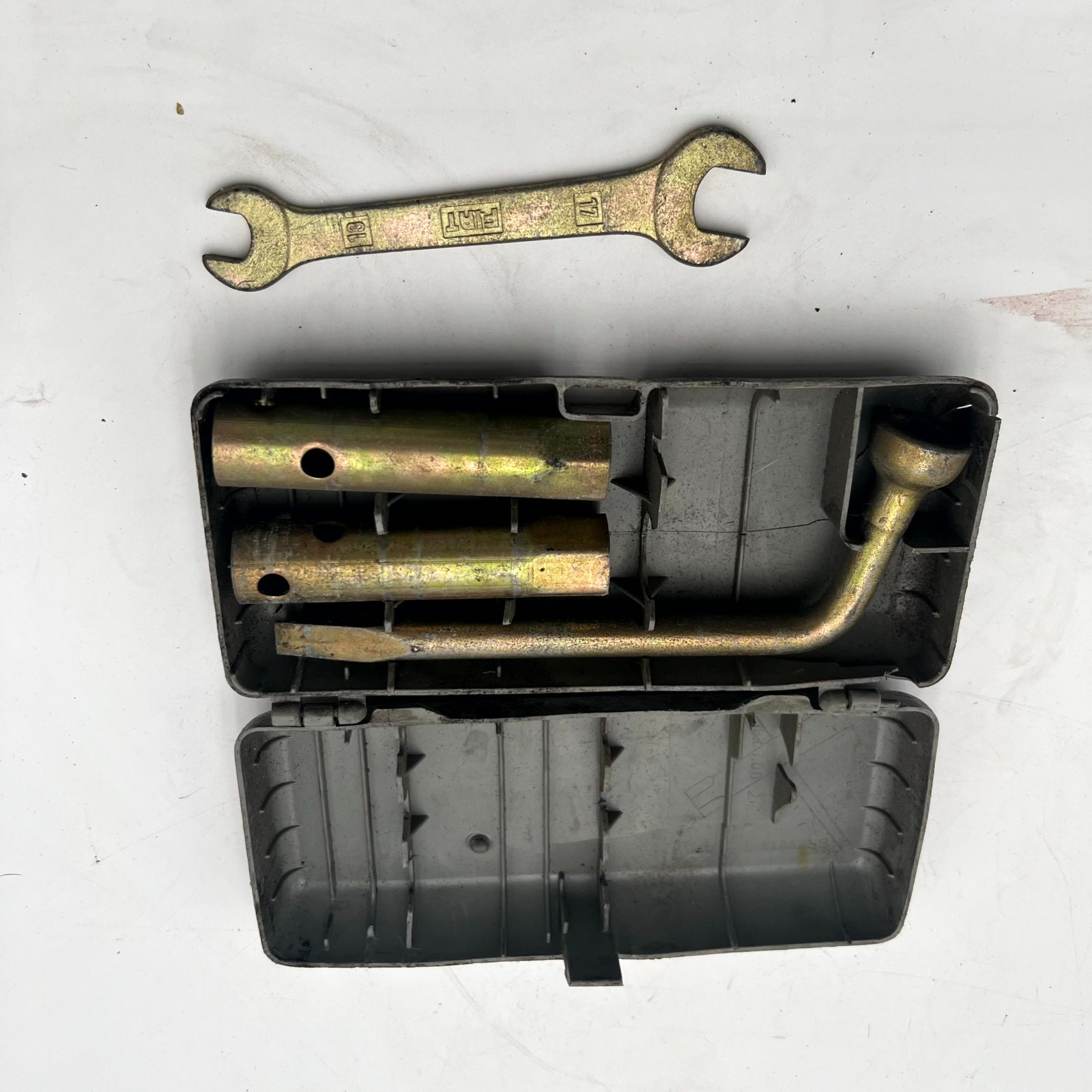 Vintage Fiat Spark Plug & Open-End Wheel Nut Wrenches Incomplete Tool Kit Box