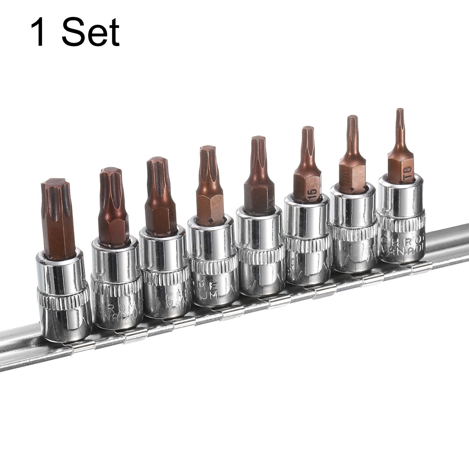 «8pcs T8-T40 Torx Socket Set for 1/4″ Impact Bit Extension Drive, Red»