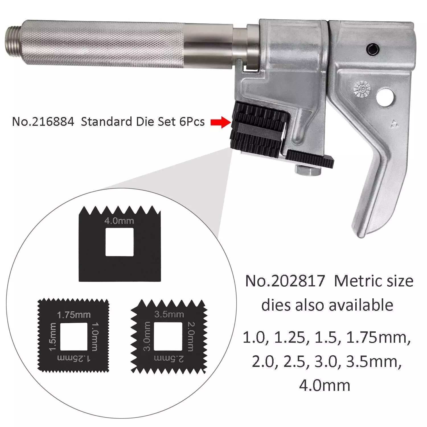 For 1-1/4” to 5” O.D 216884 7402 Universal Outside Thread Chaser with 6 Dies